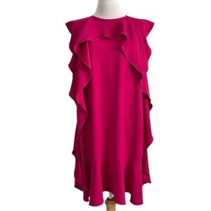 RED Valentino ruffle A-line knee length dress size fuchsia pink 46 =US Medium 10